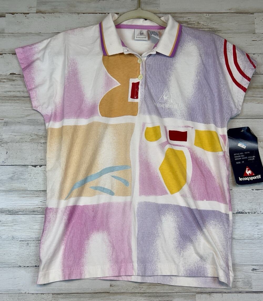 Vintage Le Coq Sportif Women's Med Geometric Polo Golf Tennis NWT Cotton 90s